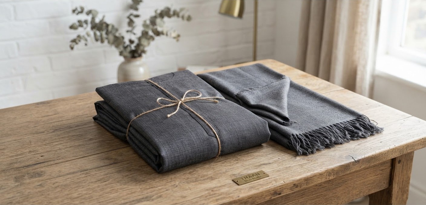 Winter Khaddar 3-Piece — Charcoal Handloom · With Shawl